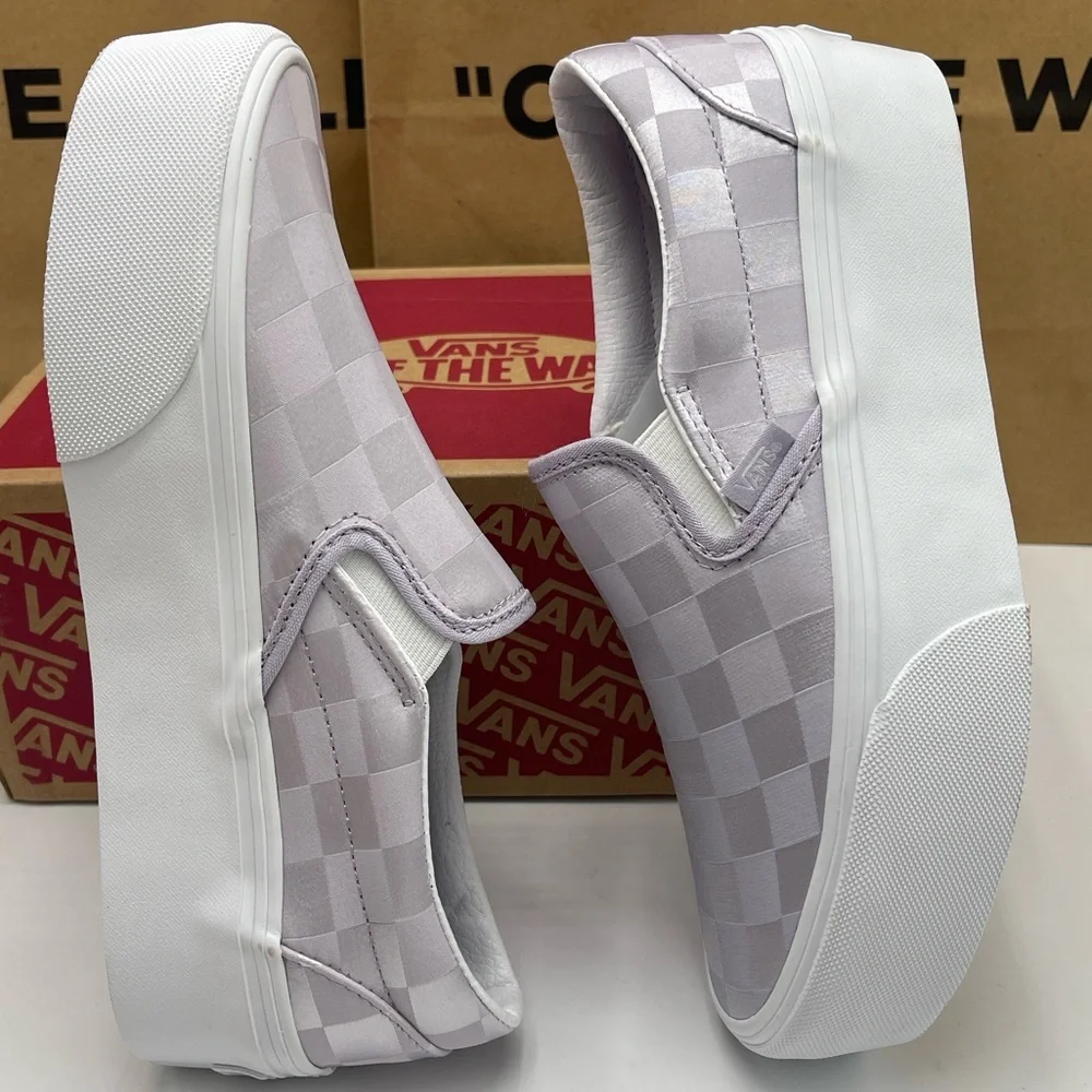 Vans Classic Slip-On Stackform Satin Checkerboard Lilac VN000CN1LLC Platform